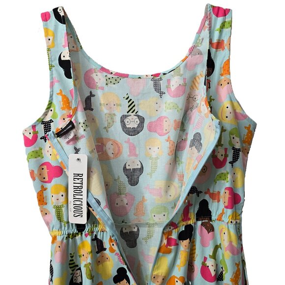 Modcloth Retrolicious Mermaids Dress XL Fit Flare Tank POCKETS Elastic Waist NEW - Picture 6 of 7